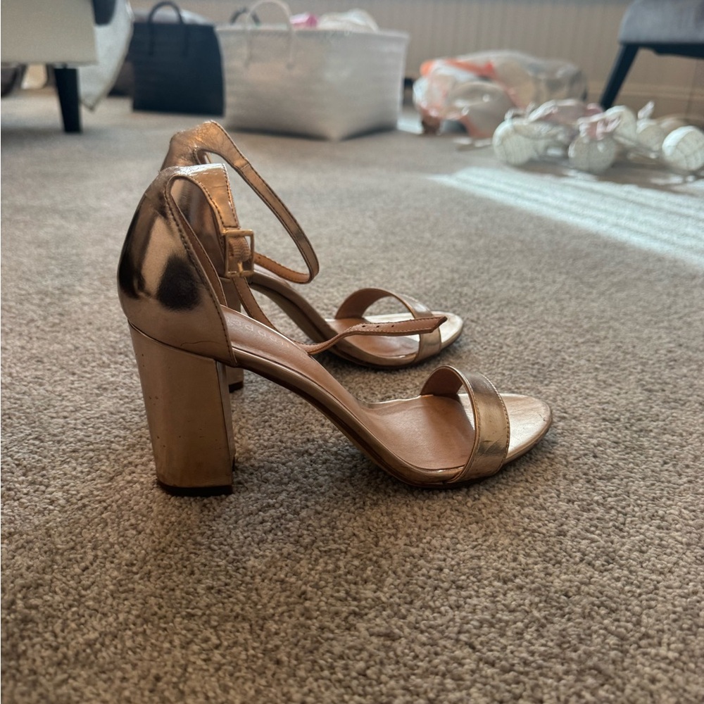 Madden Girl Shiny Gold Block Heels